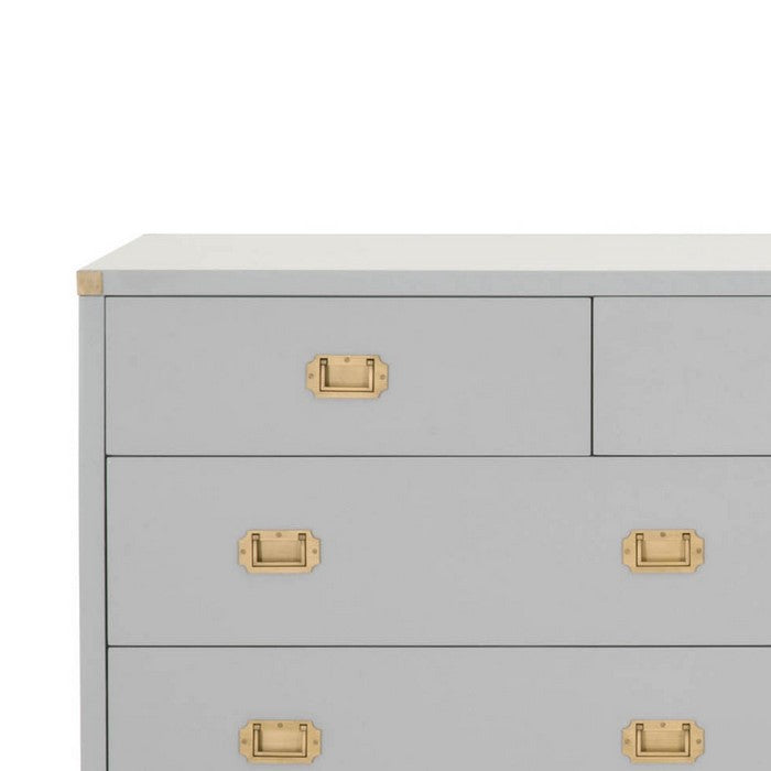 9 Drawers Wooden Media Dresser with Flip Down Storage, Gray and Gold