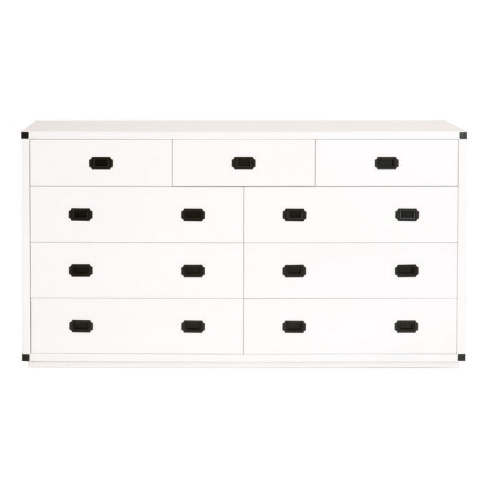 9 Drawers Wooden Media Dresser with Flip Down Storage, White and Black