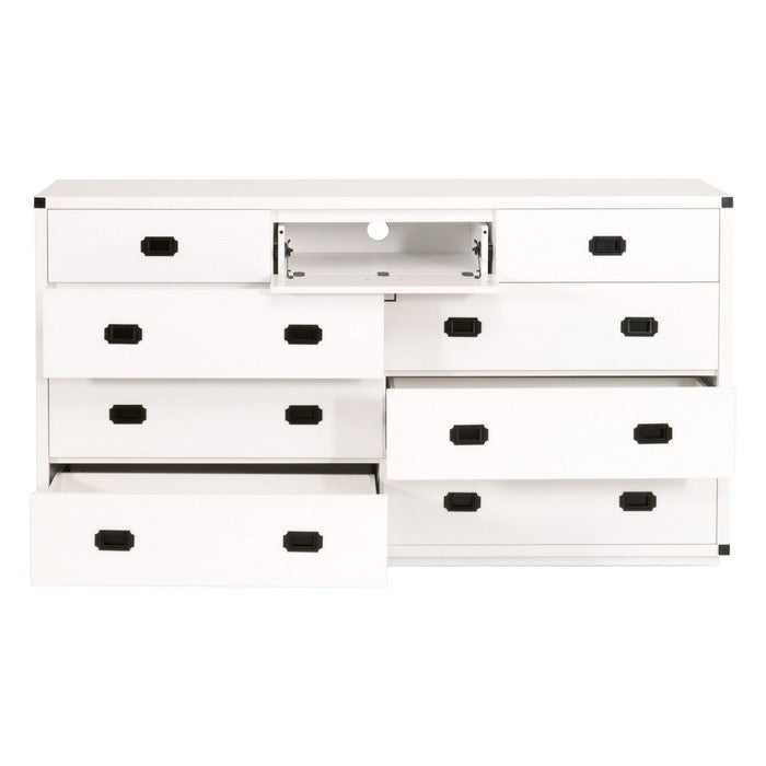 9 Drawers Wooden Media Dresser with Flip Down Storage, White and Black