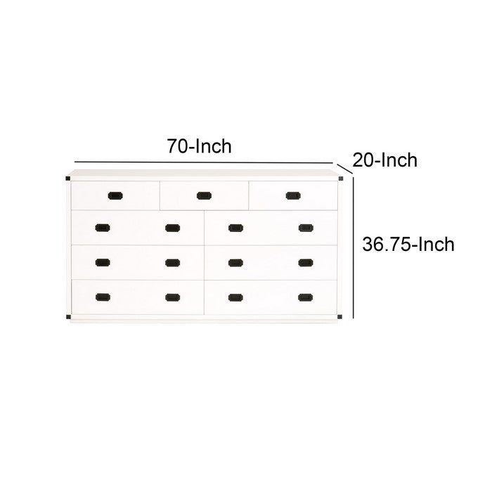 9 Drawers Wooden Media Dresser with Flip Down Storage, White and Black