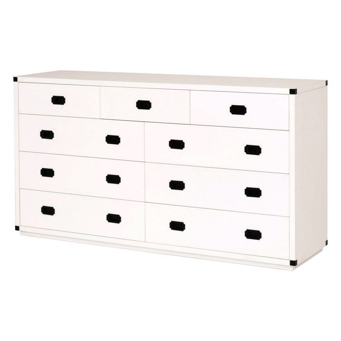 9 Drawers Wooden Media Dresser with Flip Down Storage, White and Black
