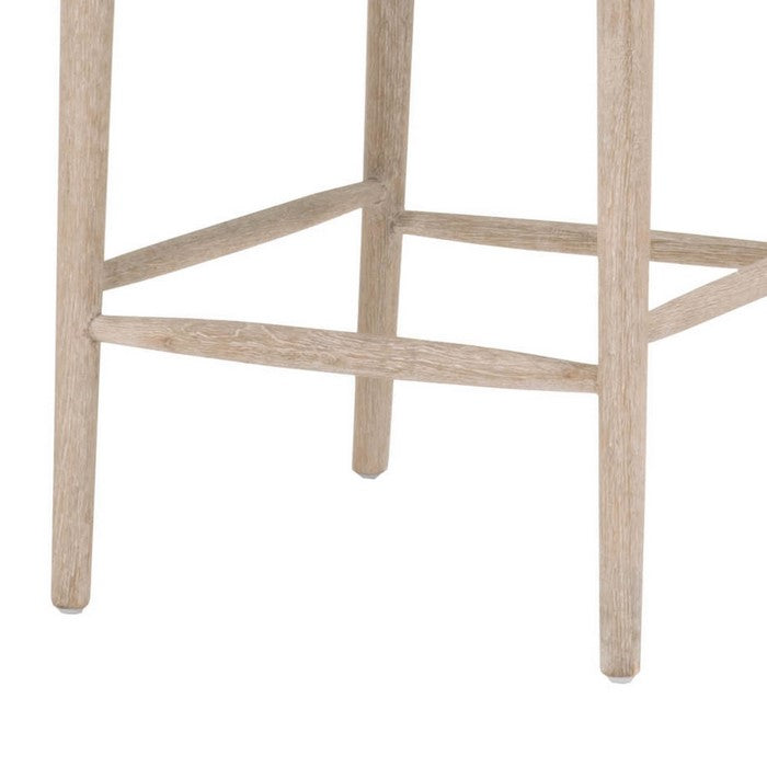 Cane Back Wooden Frame Counter Stool with Padded Seat, Beige