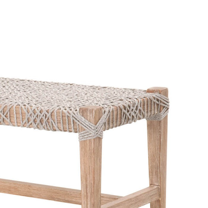 Interwind Rope Top Wooden Frame Bench with Trestle Base, Gray and Brown