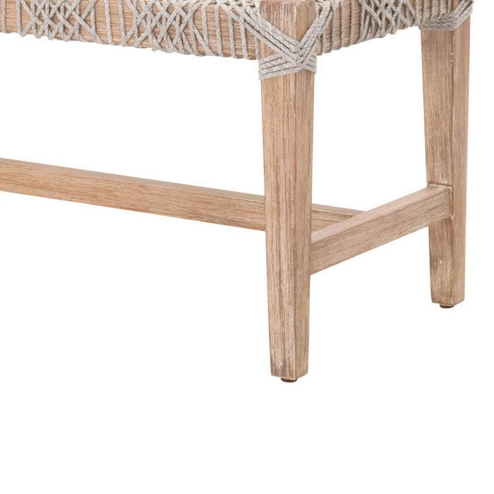 Interwind Rope Top Wooden Frame Bench with Trestle Base, Gray and Brown