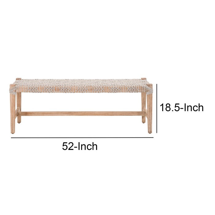 Interwind Rope Top Wooden Frame Bench with Trestle Base, Gray and Brown