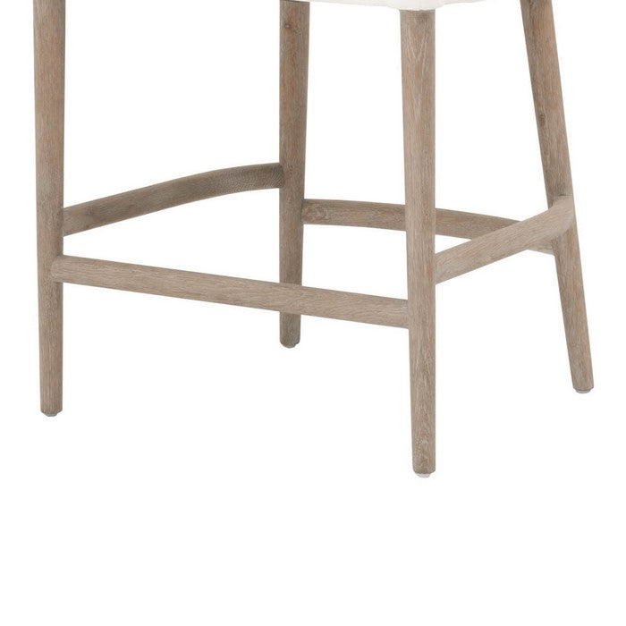 Nailhead Trim Fabric Upholstered Counter Stool, White and Brown