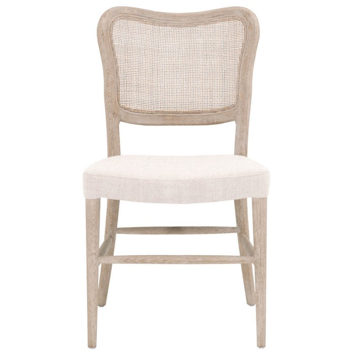 Cane Back Wooden Frame Dining Chair with Padded Seat, Set of 2, Beige
