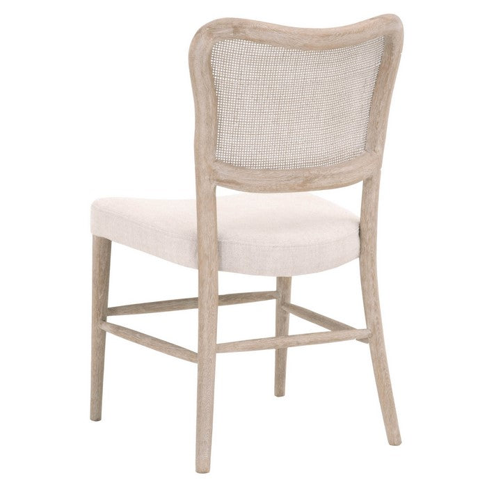 Cane Back Wooden Frame Dining Chair with Padded Seat, Set of 2, Beige