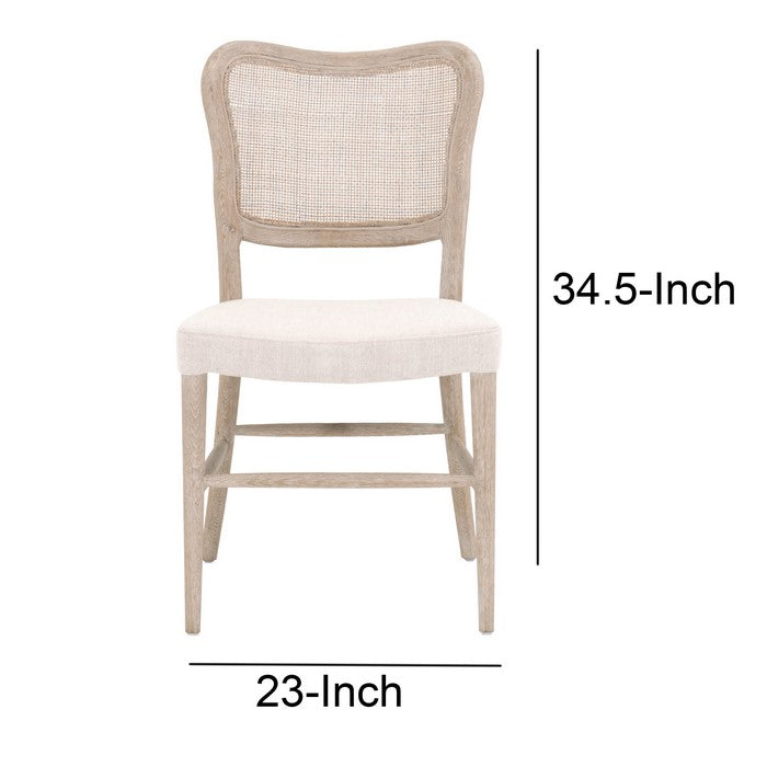 Cane Back Wooden Frame Dining Chair with Padded Seat, Set of 2, Beige