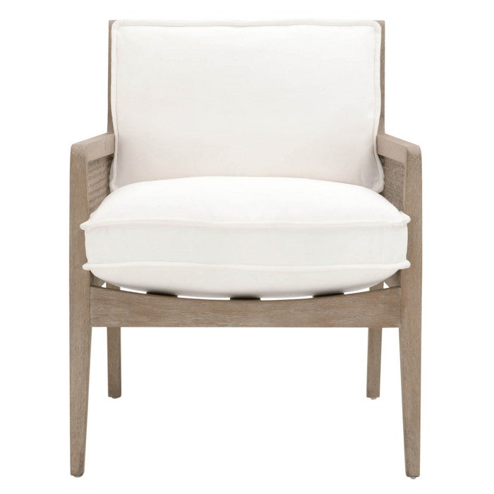 Cane Design Wooden Frame Club Chair with Padded Seating, White and Brown