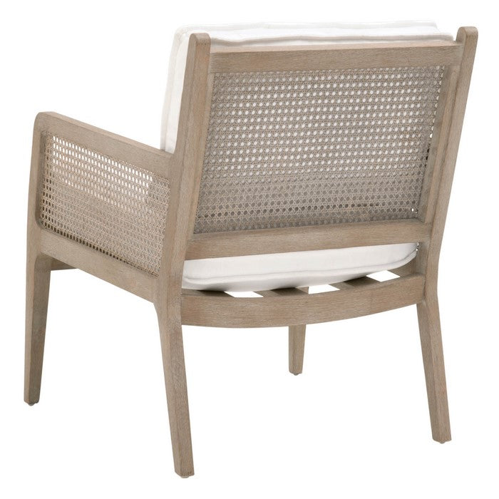 Cane Design Wooden Frame Club Chair with Padded Seating, White and Brown