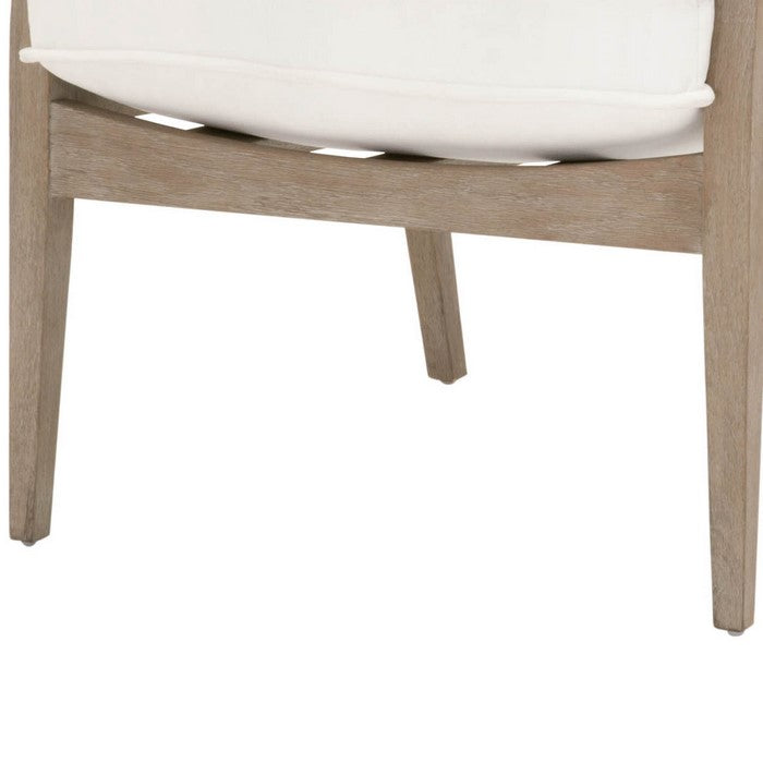 Cane Design Wooden Frame Club Chair with Padded Seating, White and Brown