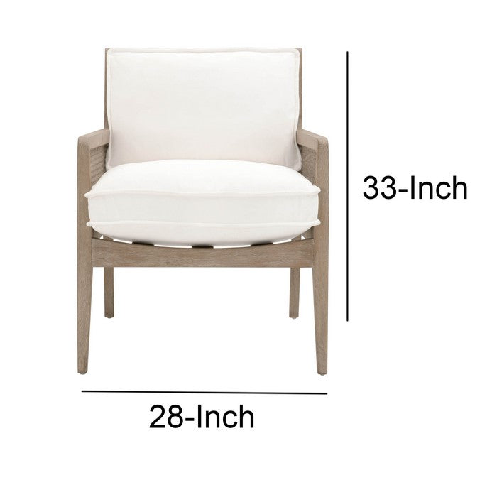 Cane Design Wooden Frame Club Chair with Padded Seating, White and Brown