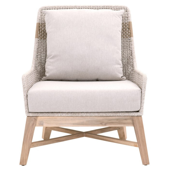 Interwoven Rope Wooden Club Chair with Padded Seat, Gray and Brown