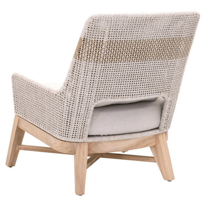 Interwoven Rope Wooden Club Chair with Padded Seat, Gray and Brown