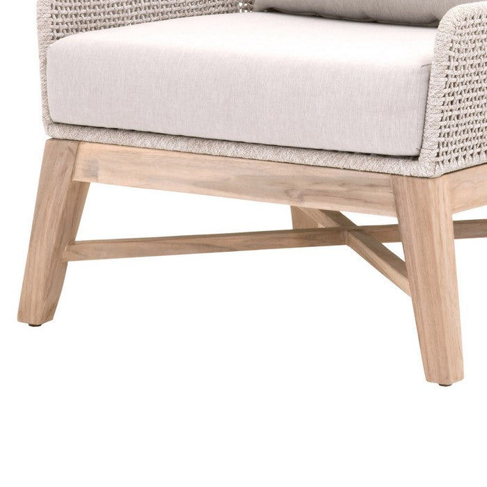 Interwoven Rope Wooden Club Chair with Padded Seat, Gray and Brown