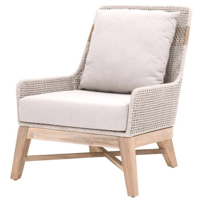 Interwoven Rope Wooden Club Chair with Padded Seat, Gray and Brown