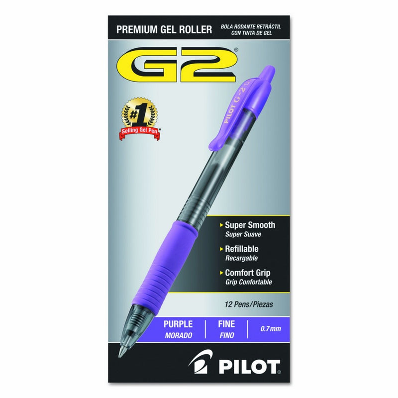 Pilot G2 Retractable Premium Gel Ink Roller Ball Pens, Fine Point, Purple Ink, Dozen Box (31029)