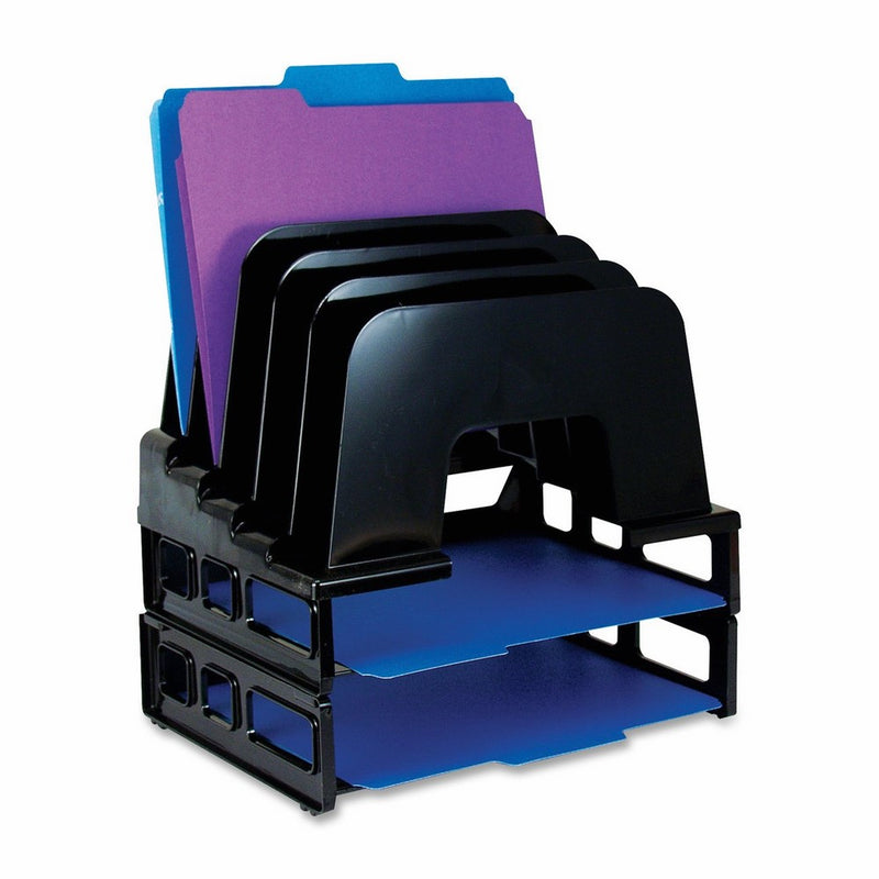 Officemate Incline Sorter, 2 Trays, 5-Compartments, Plastic, 9.12w x 13.5d x 14h, Black (22112)