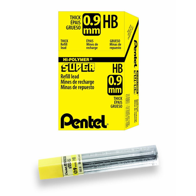 Pentel Super Hi-Polymer Lead Refill, 0.9mm Thick, HB, 180 Pieces of Lead (50-9-HB)