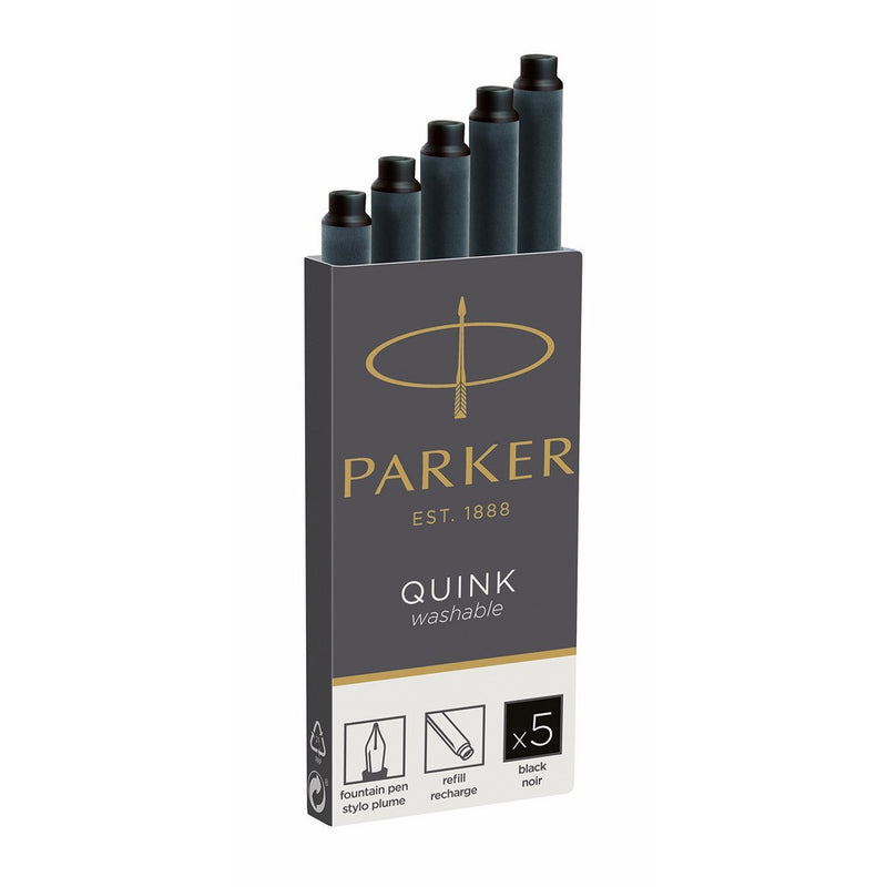 PARKER QUINK Long Fountain Pen Ink Refill Cartridges, Black, 5 Count