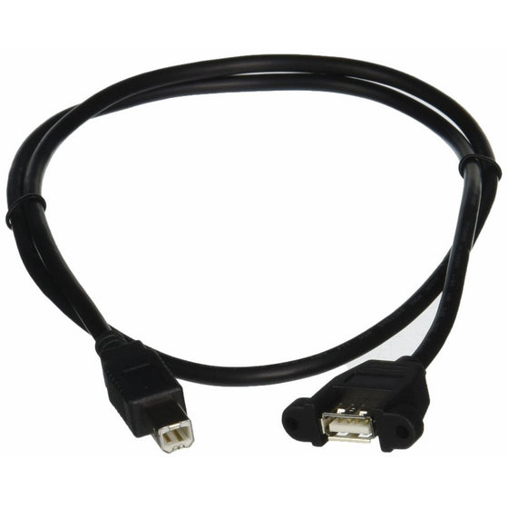 C2G 28069 Panel-Mount USB 2.0 A Female to B Male Cable, Black (3 Feet, 0.91 Meters)