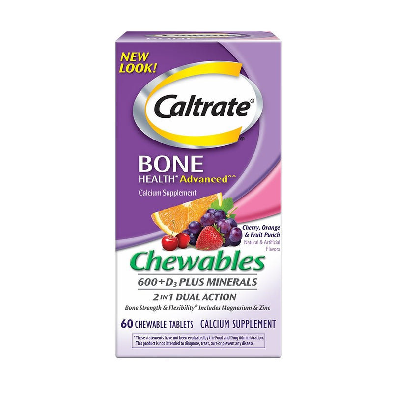 Caltrate 600D3 Plus Minerals (Cherry, Orange, and Fruit Punch, 90 Count, Pack of 2) Calcium & Vitamin D3 Chewable Supplement, 600mg