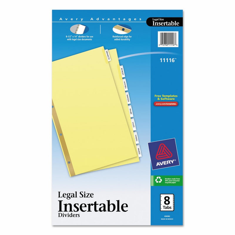 Avery 11116 Insertable Standard Tab Dividers, 8-Tab, Legal