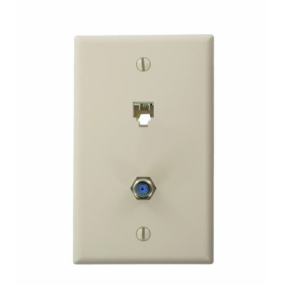 Leviton Telephone 6P4C Plates & F-Connector Wall Jack (Light Almond) Home Audio Crossover, Beige (40259-T)