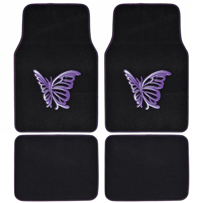 BDK Universal Fit Carpet Floor Mat - (Purple White Butterfly)
