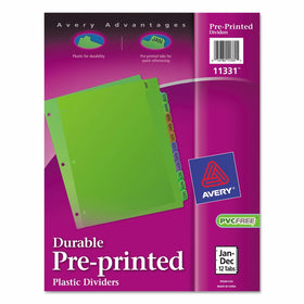 Avery 11331 Preprinted Plastic Tab Dividers, 12-Tab, Letter