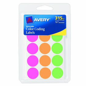 Avery Round Color Coding Labels, 0.75 Inch, Assorted, Removable,Pack of 315 (6733)