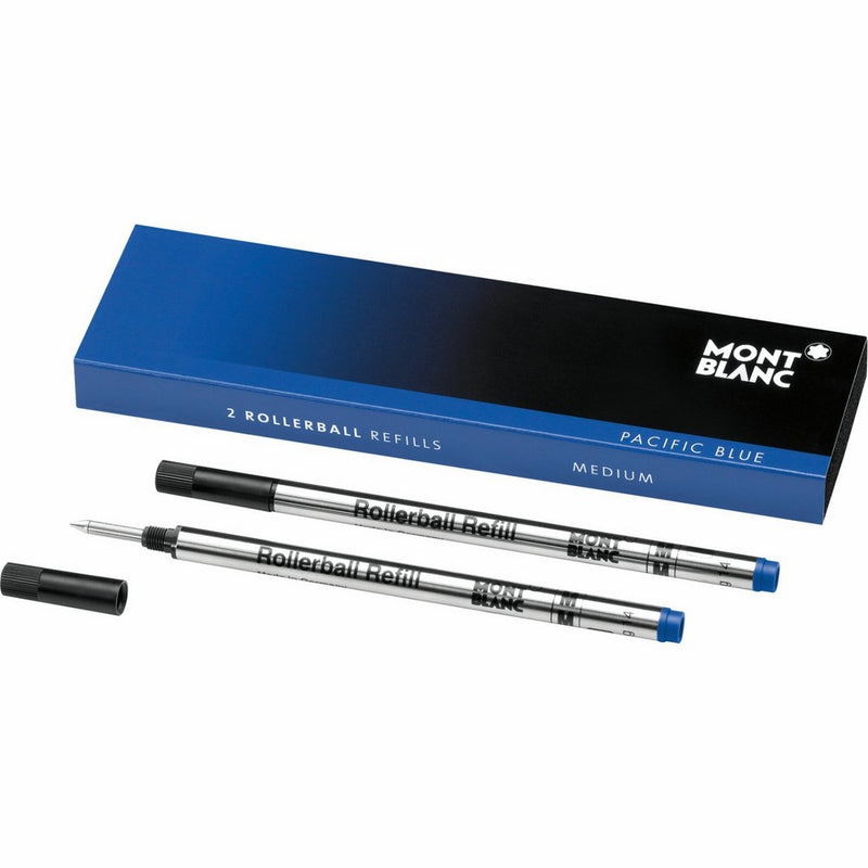 Montblanc Rollerball Refills (M) Pacific Blue 105159 | Quick-Drying Pen Refills for Montblanc Rollerball and Fineliner Pens | 2 x Dark Blue Pen Cartridges