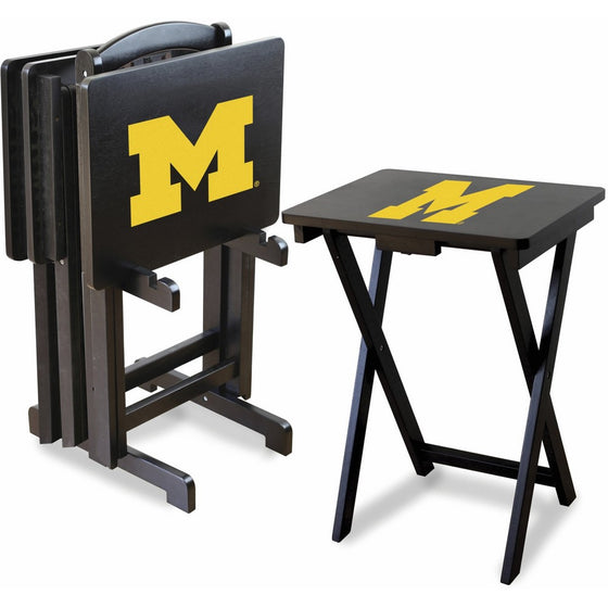 Imperial Officially Licensed NCAA Merchandise: Foldable Wood TV Tray Table Set with Stand, Michigan Wolverines