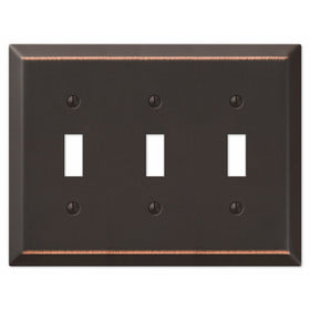 Amerelle 163TTTDB Traditional Steel Wallplate with 3 Toggle, Aged Bronze