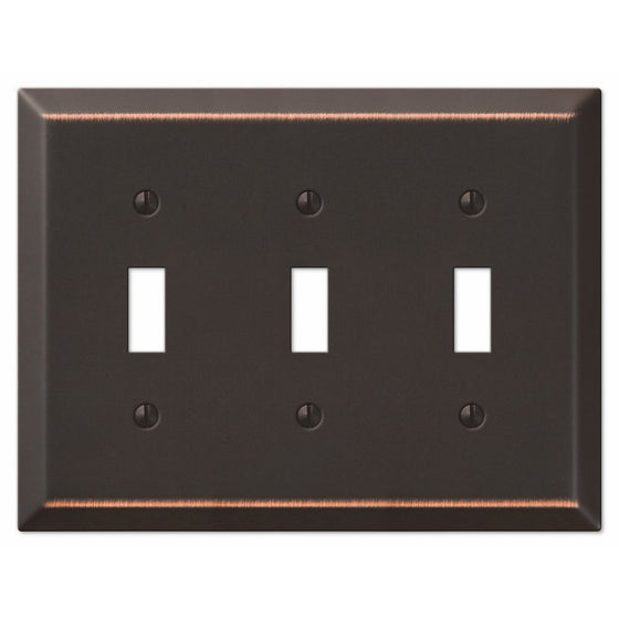 Amerelle 163TTTDB Traditional Steel Wallplate with 3 Toggle, Aged Bronze