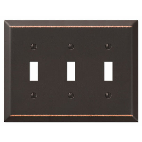 Amerelle 163TTTDB Traditional Steel Wallplate with 3 Toggle, Aged Bronze