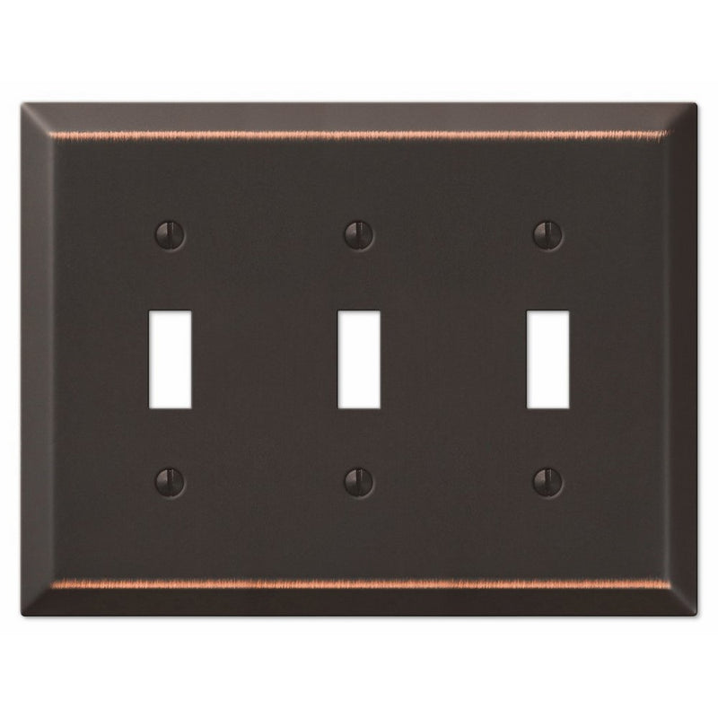 Amerelle 163TTTDB Traditional Steel Wallplate with 3 Toggle, Aged Bronze