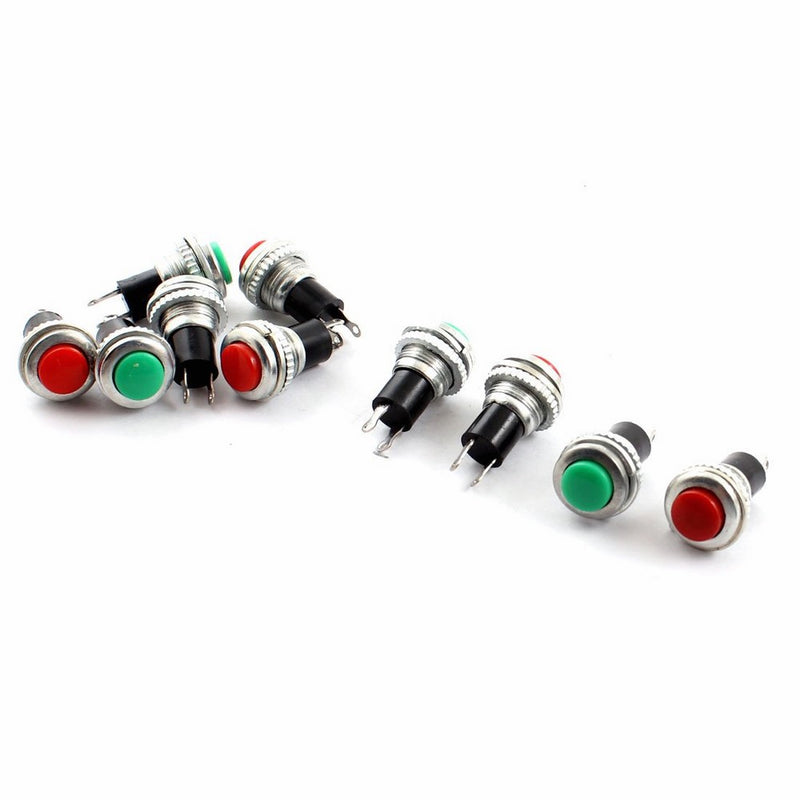 uxcell 1 Pack Red Green Button 2 Pin 10mm Male Thread Panel Mounting SPST Momentary Metal Pushbutton Switch AC125V 3A AC250V 6A