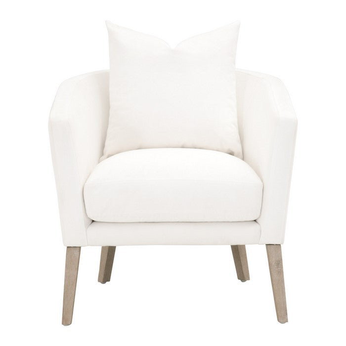 Fabric Upholstered Wooden Club Chair with Sloped Arms, Brown and White