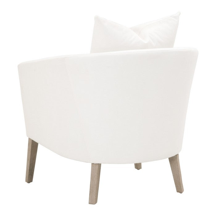 Fabric Upholstered Wooden Club Chair with Sloped Arms, Brown and White