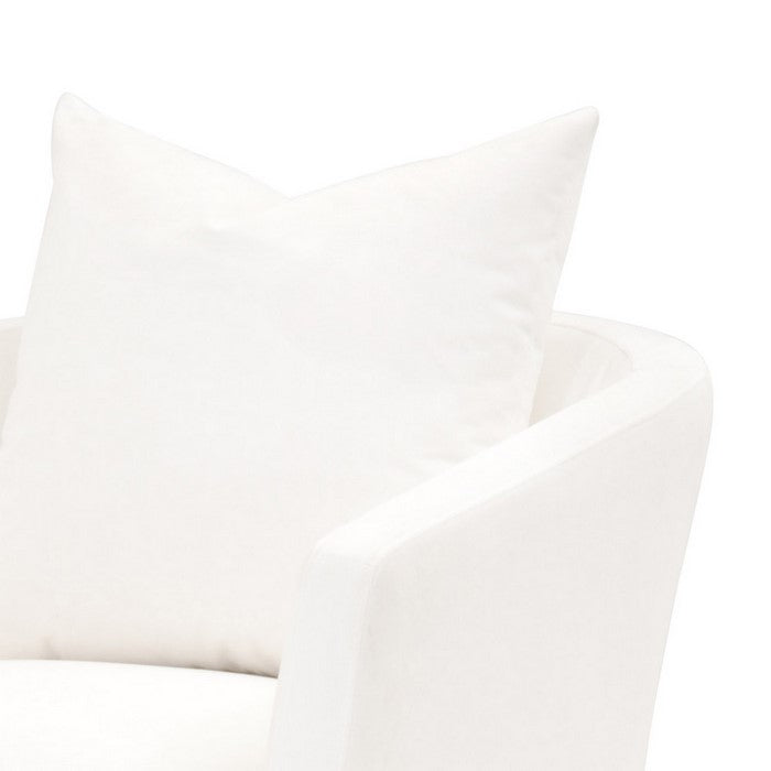Fabric Upholstered Wooden Club Chair with Sloped Arms, Brown and White