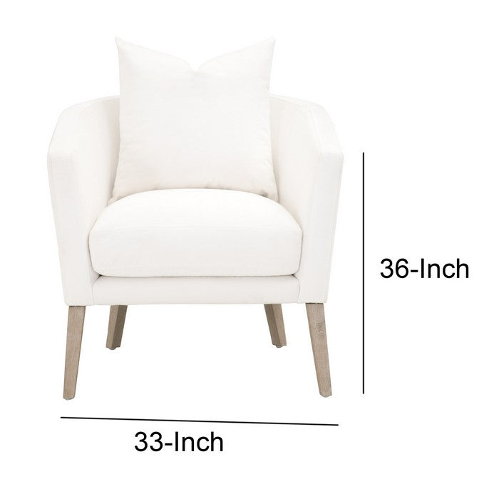 Fabric Upholstered Wooden Club Chair with Sloped Arms, Brown and White
