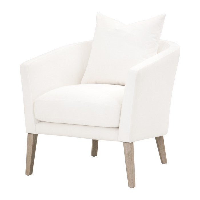 Fabric Upholstered Wooden Club Chair with Sloped Arms, Brown and White
