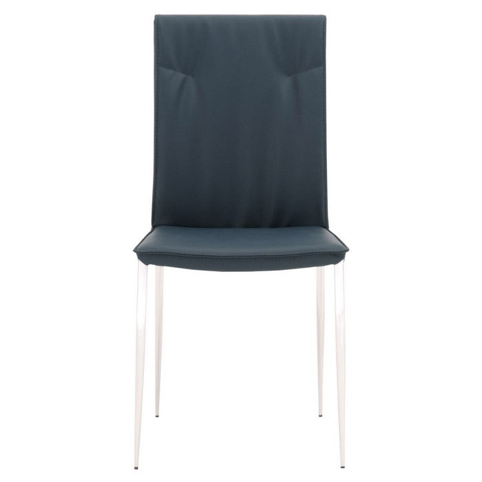 Leatherette Dining Chair with Slim Legs and Piped Edges, Set of 2,Navy Blue