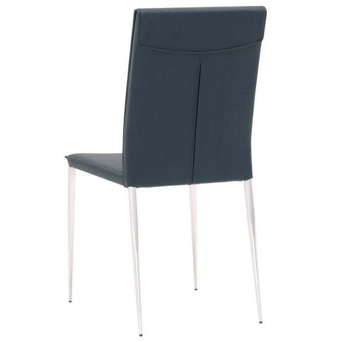 Leatherette Dining Chair with Slim Legs and Piped Edges, Set of 2,Navy Blue