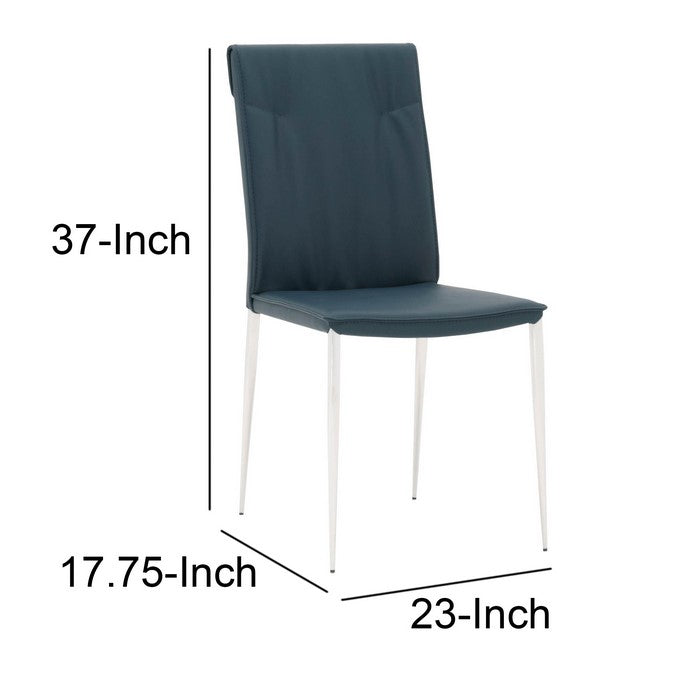 Leatherette Dining Chair with Slim Legs and Piped Edges, Set of 2,Navy Blue