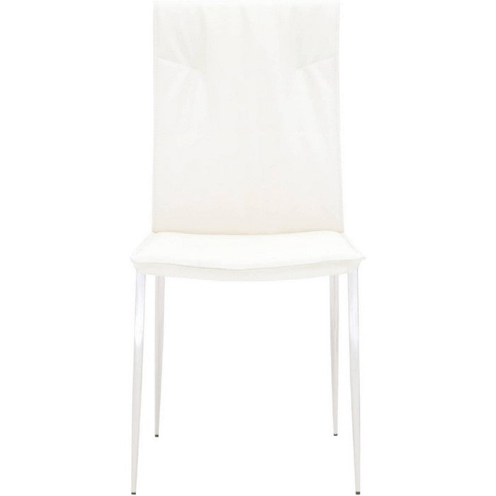 Leatherette Dining Chair with Slim Legs and Piped Edges, Set of 2, White
