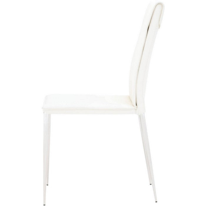 Leatherette Dining Chair with Slim Legs and Piped Edges, Set of 2, White