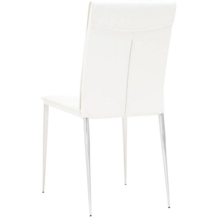 Leatherette Dining Chair with Slim Legs and Piped Edges, Set of 2, White